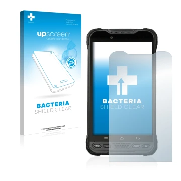 Parte frontal de un envase de producto con el logotipo de la marca upscreen. Al lado se muestra el dispositivo UniStrong UT12P