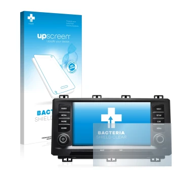 Parte frontal de un envase de producto con el logotipo de la marca upscreen. Al lado se muestra el dispositivo Seat Ateca 2017