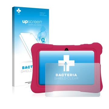 Parte frontal de un envase de producto con el logotipo de la marca upscreen. Al lado se muestra el dispositivo Pritom K7 con s