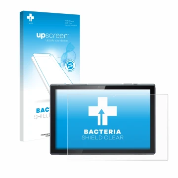 Parte frontal de un envase de producto con el logotipo de la marca upscreen. Al lado se muestra el dispositivo Acer ACTAB1022 