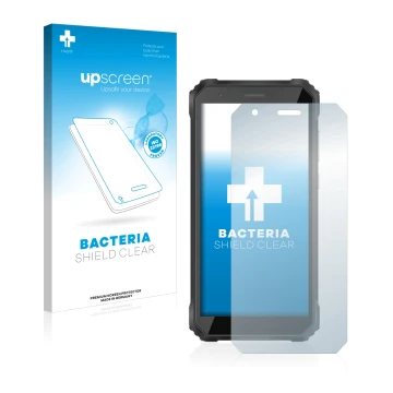 Parte frontal de un envase de producto con el logotipo de la marca upscreen. Al lado se muestra el dispositivo Blackview Oscal