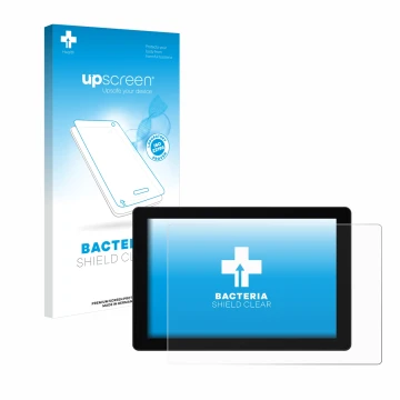 Parte frontal de un envase de producto con el logotipo de la marca upscreen. Al lado se muestra el dispositivo SmallHD Cine 7 