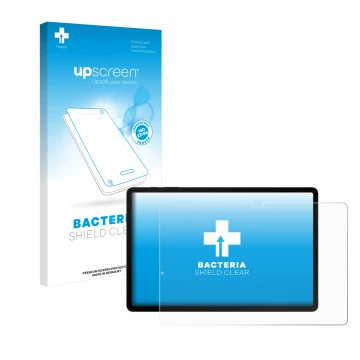Parte frontal de un envase de producto con el logotipo de la marca upscreen. Al lado se muestra el dispositivo Samsung Galaxy 