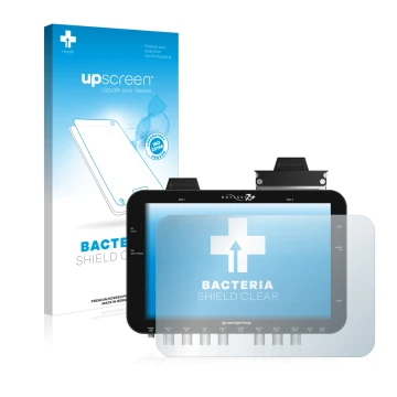 Parte frontal de un envase de producto con el logotipo de la marca upscreen. Al lado se muestra el dispositivo Convergent Desi