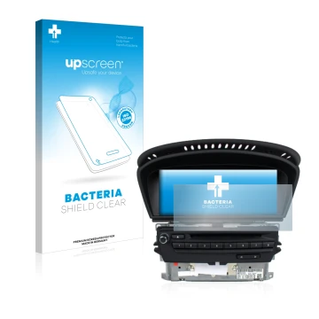 Parte frontal de un envase de producto con el logotipo de la marca upscreen. Al lado se muestra el dispositivo BMW 3 E93 2011 