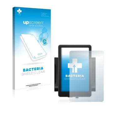 Parte frontal de un envase de producto con el logotipo de la marca upscreen. Al lado se muestra el dispositivo Bafang 860c con