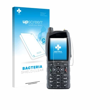 Parte frontal de un envase de producto con el logotipo de la marca upscreen. Al lado se muestra el dispositivo Sepura SC20 con