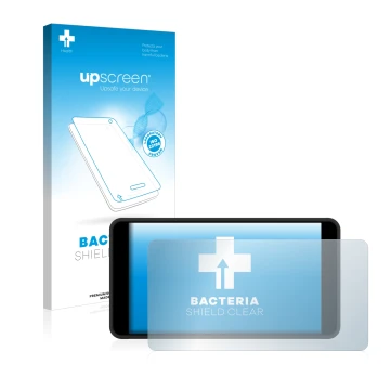 Parte frontal de un envase de producto con el logotipo de la marca upscreen. Al lado se muestra el dispositivo Portkeys PT5 II