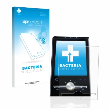 Parte frontal de un envase de producto con el logotipo de la marca upscreen. Al lado se muestra el dispositivo MG Marvel R 202