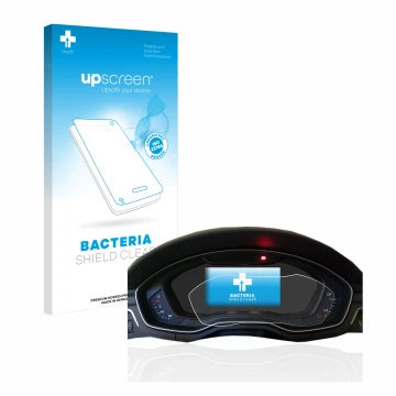 Parte frontal de un envase de producto con el logotipo de la marca upscreen. Al lado se muestra el dispositivo Audi A4 B9 2017