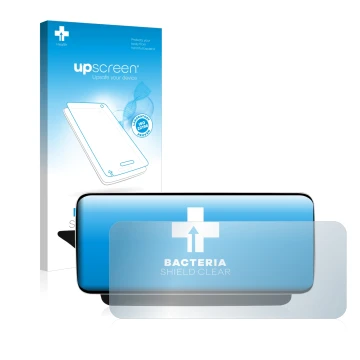 Parte frontal de un envase de producto con el logotipo de la marca upscreen. Al lado se muestra el dispositivo Koason Mercedes
