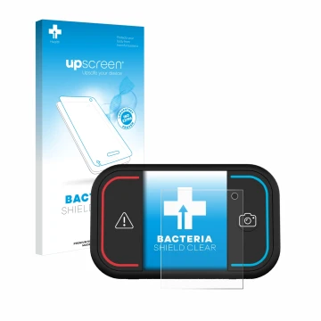 Parte frontal de un envase de producto con el logotipo de la marca upscreen. Al lado se muestra el dispositivo Saphe Drive Min