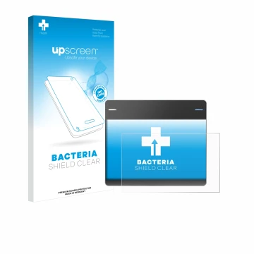 Parte frontal de un envase de producto con el logotipo de la marca upscreen. Al lado se muestra el dispositivo Wacom Intuos CT