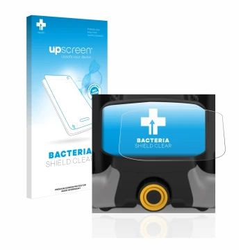 Parte frontal de un envase de producto con el logotipo de la marca upscreen. Al lado se muestra el dispositivo PowaKaddy CT8 c