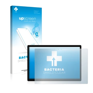 Parte frontal de un envase de producto con el logotipo de la marca upscreen. Al lado se muestra el dispositivo Xiaomi Book S 1