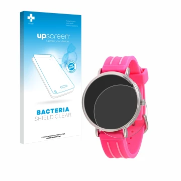 Parte frontal de un envase de producto con el logotipo de la marca upscreen. Al lado se muestra el dispositivo Kiddus Children