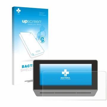 Parte frontal de un envase de producto con el logotipo de la marca upscreen. Al lado se muestra el dispositivo Seat Leon Cupra