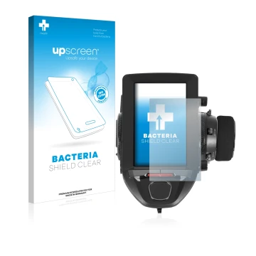 Parte frontal de un envase de producto con el logotipo de la marca upscreen. Al lado se muestra el dispositivo Futaba 7PXR con