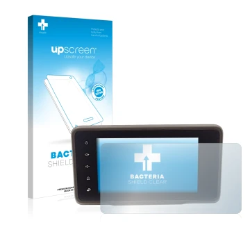 Parte frontal de un envase de producto con el logotipo de la marca upscreen. Al lado se muestra el dispositivo Dacia Duster 2 