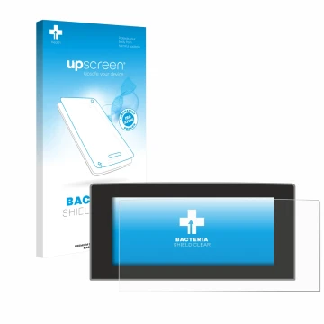 Parte frontal de un envase de producto con el logotipo de la marca upscreen. Al lado se muestra el dispositivo Ford Focus 2022