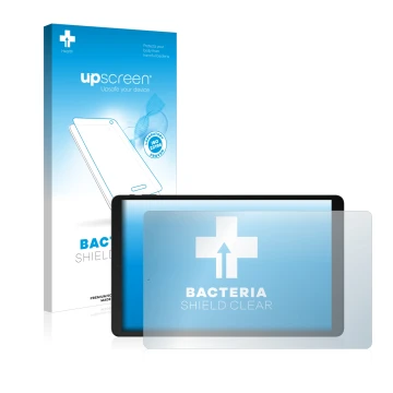 Parte frontal de un envase de producto con el logotipo de la marca upscreen. Al lado se muestra el dispositivo Odys Space One 