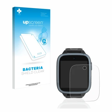 Parte frontal de un envase de producto con el logotipo de la marca upscreen. Al lado se muestra el dispositivo Xplora XGO3 (1a