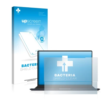 Parte frontal de un envase de producto con el logotipo de la marca upscreen. Al lado se muestra el dispositivo ASUS ZenBook Pr