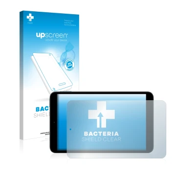 Parte frontal de un envase de producto con el logotipo de la marca upscreen. Al lado se muestra el dispositivo Nokia T10 con s