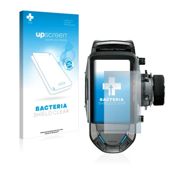 Parte frontal de un envase de producto con el logotipo de la marca upscreen. Al lado se muestra el dispositivo Futaba 10PX con