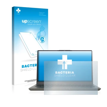 Parte frontal de un envase de producto con el logotipo de la marca upscreen. Al lado se muestra el dispositivo Fujitsu Lifeboo