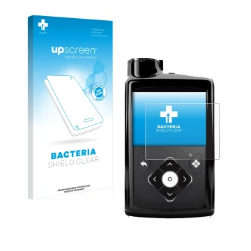 Parte frontal de un envase de producto con el logotipo de la marca upscreen. Al lado se muestra el dispositivo Medtronic Minim