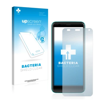 Parte frontal de un envase de producto con el logotipo de la marca upscreen. Al lado se muestra el dispositivo Logicom Le Swip