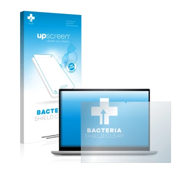 Parte frontal de un envase de producto con el logotipo de la marca upscreen. Al lado se muestra el dispositivo Dell Inspiron 1