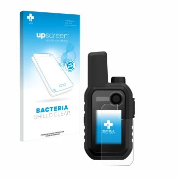 Parte frontal de un envase de producto con el logotipo de la marca upscreen. Al lado se muestra el dispositivo Garmin Alpha 10