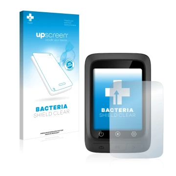 Parte frontal de un envase de producto con el logotipo de la marca upscreen. Al lado se muestra el dispositivo CooSpo BC107 co