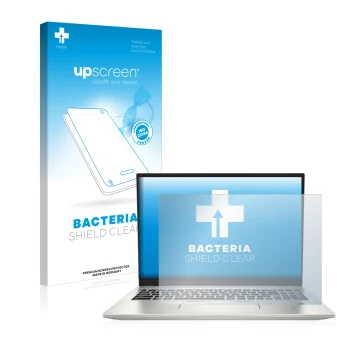 Parte frontal de un envase de producto con el logotipo de la marca upscreen. Al lado se muestra el dispositivo MSI Prestige 16