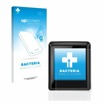 Parte frontal de un envase de producto con el logotipo de la marca upscreen. Al lado se muestra el dispositivo Bosch Intuvia 1