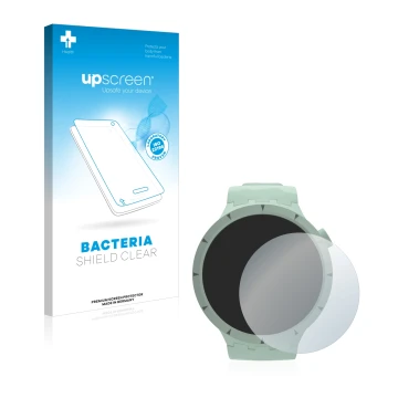 Parte frontal de un envase de producto con el logotipo de la marca upscreen. Al lado se muestra el dispositivo Swatch Big Bold