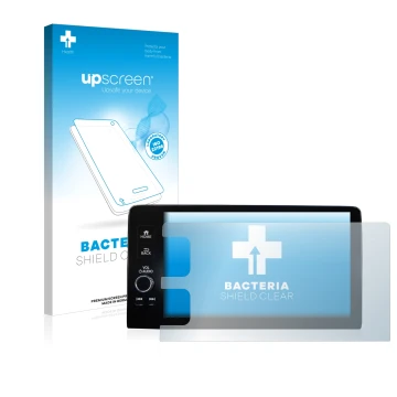 Parte frontal de un envase de producto con el logotipo de la marca upscreen. Al lado se muestra el dispositivo Honda HR-V 2022