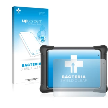 Parte frontal de un envase de producto con el logotipo de la marca upscreen. Al lado se muestra el dispositivo Autel MaxiSys E
