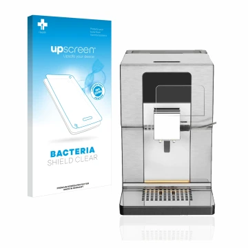 Parte frontal de un envase de producto con el logotipo de la marca upscreen. Al lado se muestra el dispositivo Krups Intuition
