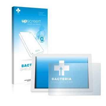 Parte frontal de un envase de producto con el logotipo de la marca upscreen. Al lado se muestra el dispositivo WetterOnline Ho