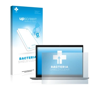 Parte frontal de un envase de producto con el logotipo de la marca upscreen. Al lado se muestra el dispositivo Lenovo ThinkPad