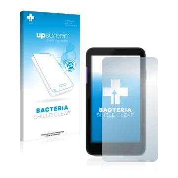 Parte frontal de un envase de producto con el logotipo de la marca upscreen. Al lado se muestra el dispositivo Zettle Terminal
