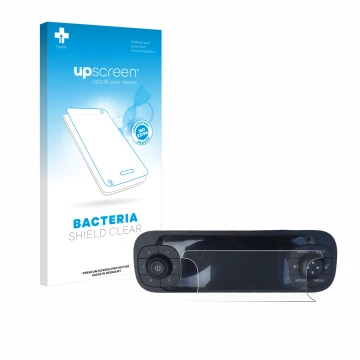 Parte frontal de un envase de producto con el logotipo de la marca upscreen. Al lado se muestra el dispositivo Fiat Panda 2019