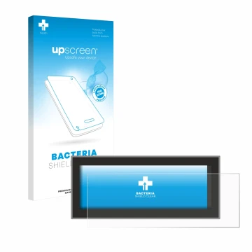 Parte frontal de un envase de producto con el logotipo de la marca upscreen. Al lado se muestra el dispositivo Opel Astra L 20