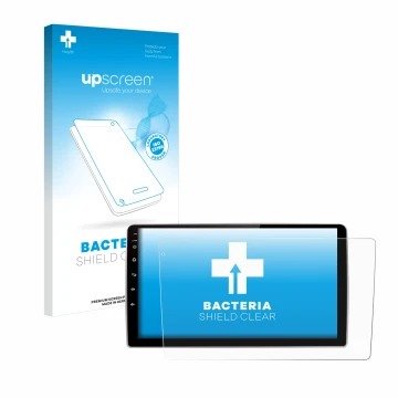 Parte frontal de un envase de producto con el logotipo de la marca upscreen. Al lado se muestra el dispositivo Junsun V1 pro 9