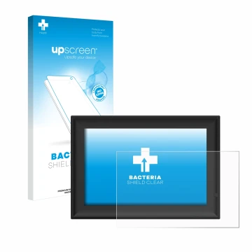 Parte frontal de un envase de producto con el logotipo de la marca upscreen. Al lado se muestra el dispositivo Yenock Digitale