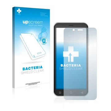 Parte frontal de un envase de producto con el logotipo de la marca upscreen. Al lado se muestra el dispositivo Peaq PSP400 con