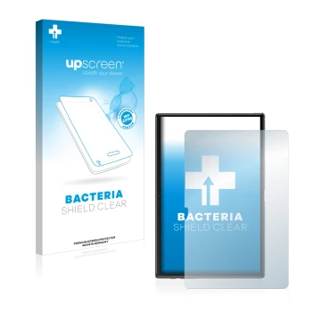Parte frontal de un envase de producto con el logotipo de la marca upscreen. Al lado se muestra el dispositivo Yestel T10 10